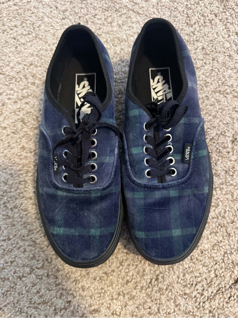 Vans Navy & Green Plaid Canvas Low-Top Sneakers